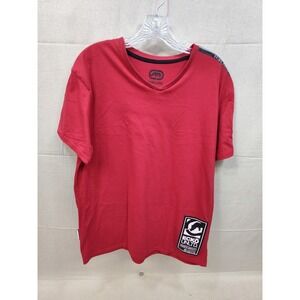 Ecko Unltd Mens Red V-Neck Graphic T-Shirt XL Short Sleeve Streetwear Rhino Logo